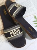 Sandalias de lujo bordadas con logo PARIS, punta abierta en tejido Flynit