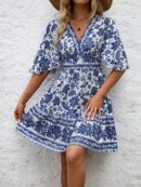 Vestido de verano con estampado de cerámica, cintura elástica y corte A