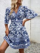 Vestido de verano con estampado de cerámica, cintura elástica y corte A