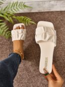 Pantuflas planas con frunces para mujer de talla grande