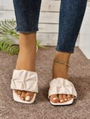 Pantuflas planas con frunces para mujer de talla grande