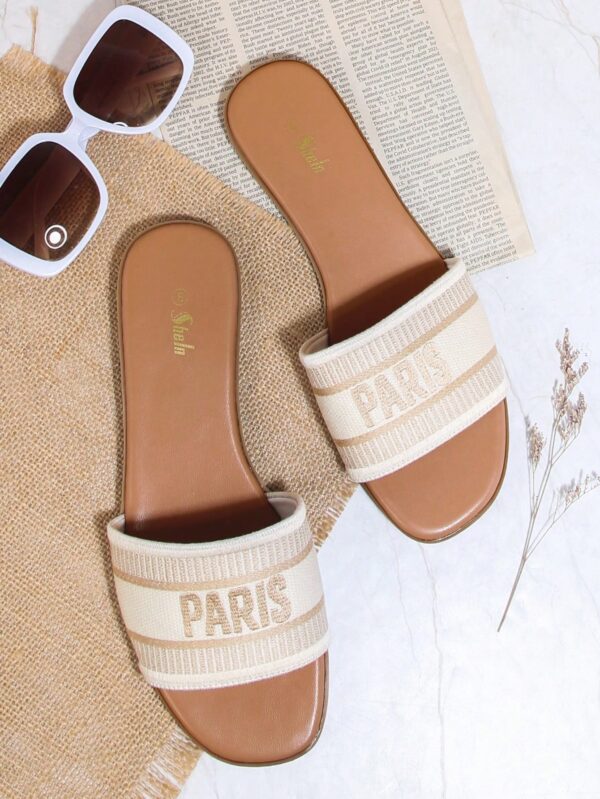 Sandalias de lujo bordadas con logo PARIS, punta abierta en tejido Flynit - Image 13