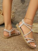 Sandalias blancas de tiras elegantes y cómodas para mujer, talle grande, ideales para el verano