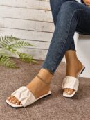 Pantuflas planas con frunces para mujer de talla grande