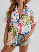 Camisa suelta estampada con manga corta para verano