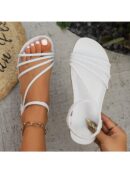 Sandalias blancas de tiras elegantes y cómodas para mujer, talle grande, ideales para el verano