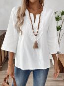 Blusa de Manga 3/4 con Encaje y Flecos