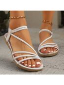 Sandalias blancas de tiras elegantes y cómodas para mujer, talle grande, ideales para el verano