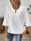 Blusa de Manga 3/4 con Encaje y Flecos