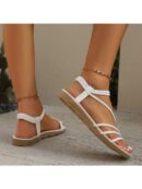 Sandalias blancas de tiras elegantes y cómodas para mujer, talle grande, ideales para el verano