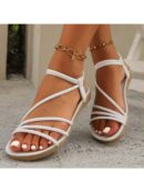 Sandalias blancas de tiras elegantes y cómodas para mujer, talle grande, ideales para el verano