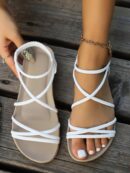 Sandalias blancas de tiras elegantes y cómodas para mujer, talle grande, ideales para el verano