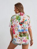 Camisa suelta estampada con manga corta para verano