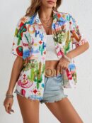 Camisa suelta estampada con manga corta para verano