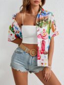 Camisa suelta estampada con manga corta para verano