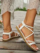 Sandalias blancas de tiras elegantes y cómodas para mujer, talle grande, ideales para el verano