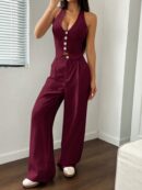 Conjunto de 2 piezas: Chaleco con lazo y pantalón recto casual