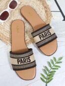 Sandalias de lujo bordadas con logo PARIS, punta abierta en tejido Flynit