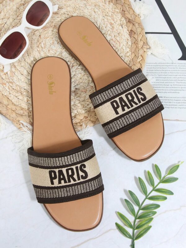 Sandalias de lujo bordadas con logo PARIS, punta abierta en tejido Flynit - Image 22