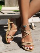 Sandalias blancas de tiras elegantes y cómodas para mujer, talle grande, ideales para el verano