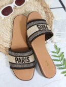 Sandalias de lujo bordadas con logo PARIS, punta abierta en tejido Flynit