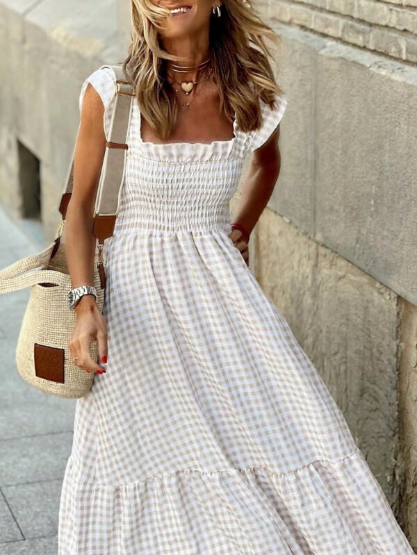 Vestido largo de verano con volados y estampado vichy - Image 9