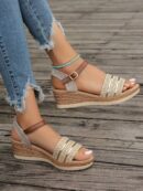 Sandalias de cuña para mujer con plataforma impermeable y correa en el tobillo