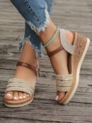 Sandalias de cuña para mujer con plataforma impermeable y correa en el tobillo