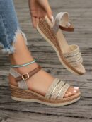 Sandalias de cuña para mujer con plataforma impermeable y correa en el tobillo