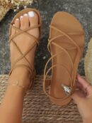 Sandalias blancas de tiras elegantes y cómodas para mujer, talle grande, ideales para el verano