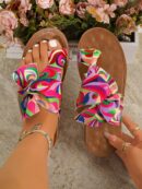 Sandalias planas multicolor para mujer con lazo arco iris