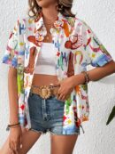 Camisa suelta estampada con manga corta para verano