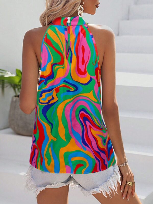 Blusa Estampada de Verano sin Mangas con Cuello Halter - Image 9