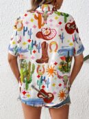 Camisa suelta estampada con manga corta para verano