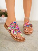 Sandalias planas multicolor para mujer con lazo arco iris