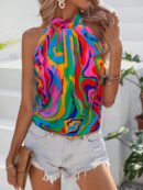 Blusa Estampada de Verano sin Mangas con Cuello Halter