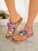 Sandalias planas multicolor para mujer con lazo arco iris