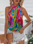 Blusa Estampada de Verano sin Mangas con Cuello Halter