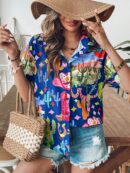 Camisa suelta estampada con manga corta para verano