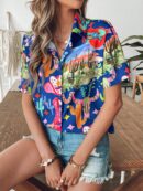 Camisa suelta estampada con manga corta para verano