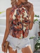 Blusa Estampada de Verano sin Mangas con Cuello Halter