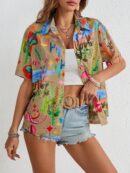 Camisa suelta estampada con manga corta para verano