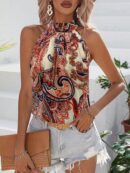 Blusa Estampada de Verano sin Mangas con Cuello Halter