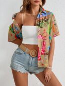 Camisa suelta estampada con manga corta para verano