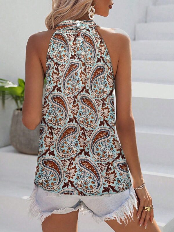 Blusa Estampada de Verano sin Mangas con Cuello Halter - Image 2