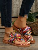 Sandalias planas multicolor para mujer con lazo arco iris