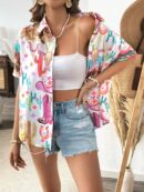 Camisa suelta estampada con manga corta para verano