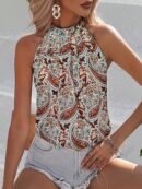 Blusa Estampada de Verano sin Mangas con Cuello Halter