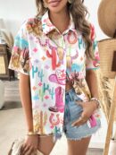 Camisa suelta estampada con manga corta para verano