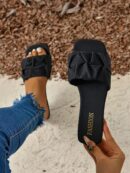 Pantuflas planas con frunces para mujer de talla grande